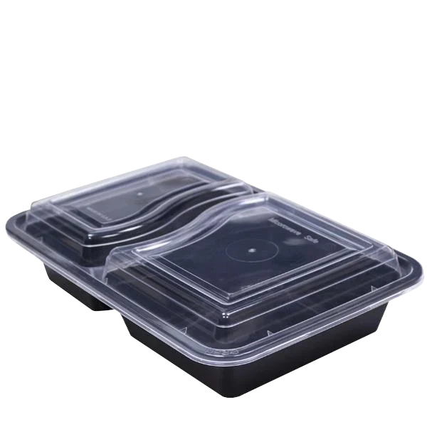 Reusable Container Rectangle PP | 2 Compartments | Black Base