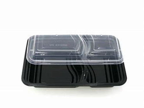Reusable Container Rectangle PP | 2 Compartments | Black Base